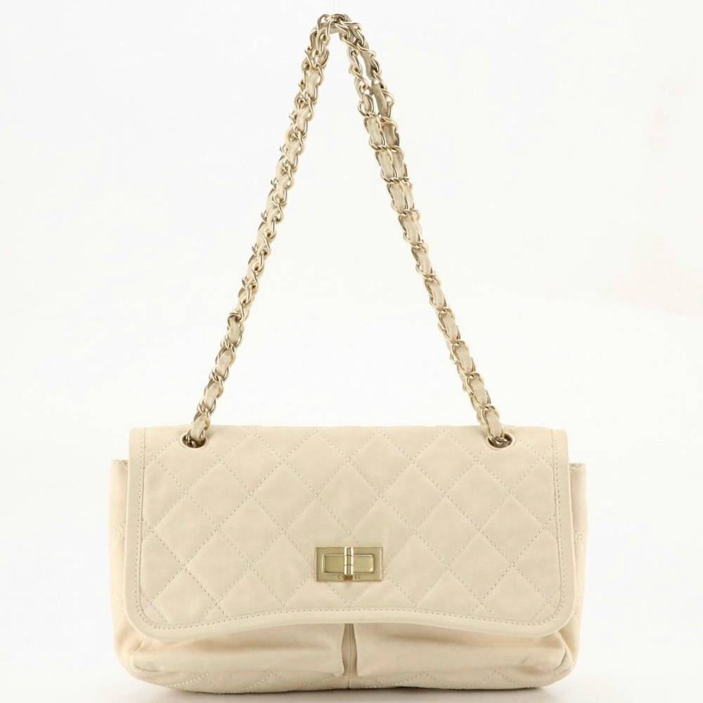 AUTHENTIC Chanel Timeless Flap-Bag Ivory Quilted Calf Leather
